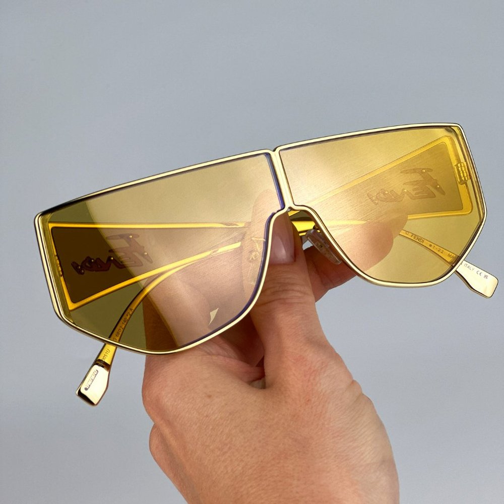 Fendi FE40051U 32G Sunglasses Shiny Gold Solid Yellow Shield Unisex FE 40051U - Picture 6 of 14